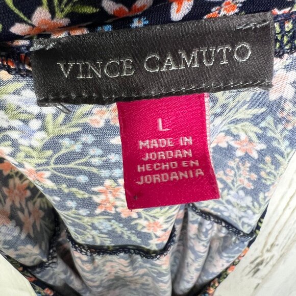 Vince Camuto Womens L Multi Floral Art Print Spring Blossom V Neck Stretch Top - Picture 4 of 9
